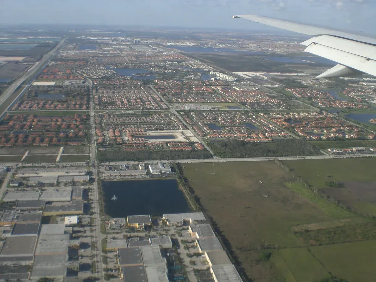 Aerial view of Doral, Florida showing residential neighborhoods and green space
