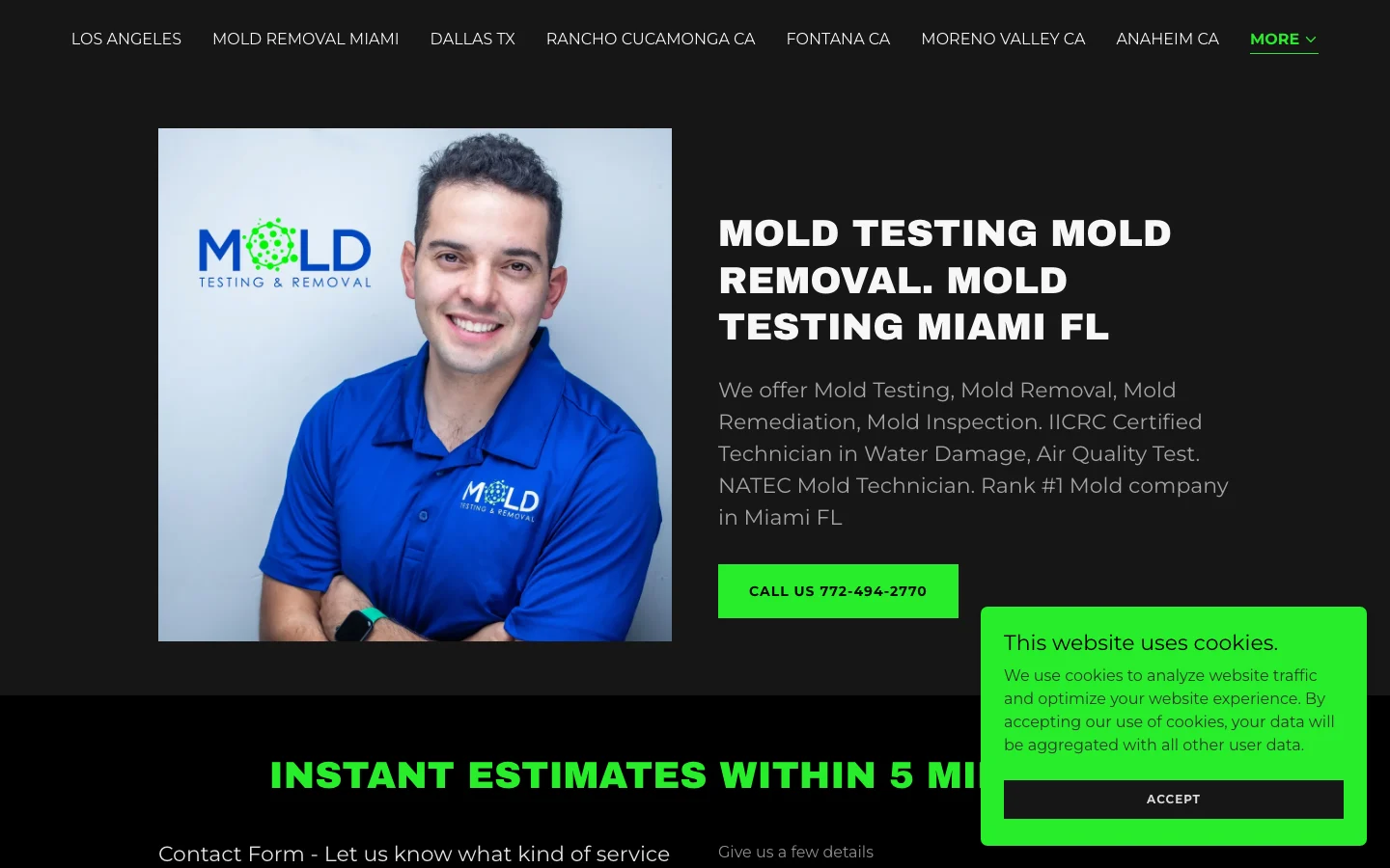 Mold Testing Doral page viewport hero, April 2026 reference crop.