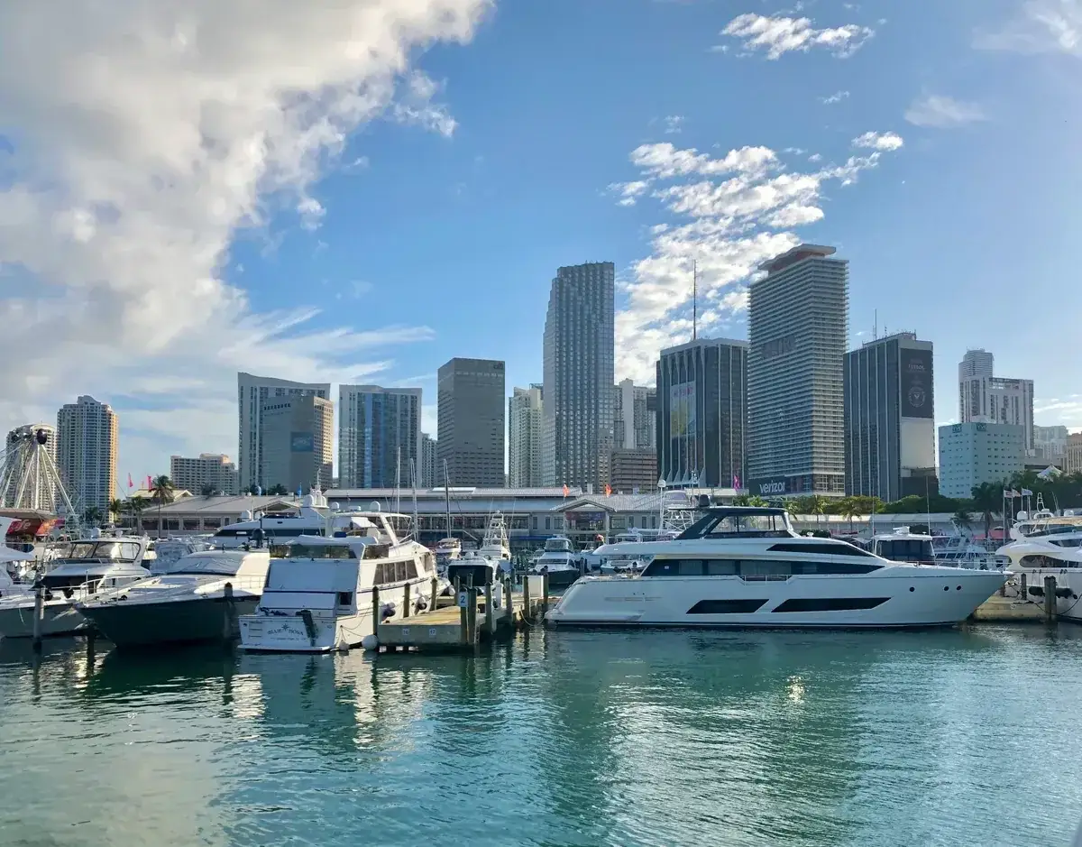 Downtown Miami high-rises and Biscayne Bay in daylight