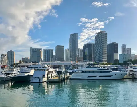 Downtown Miami high-rises and Biscayne Bay in daylight