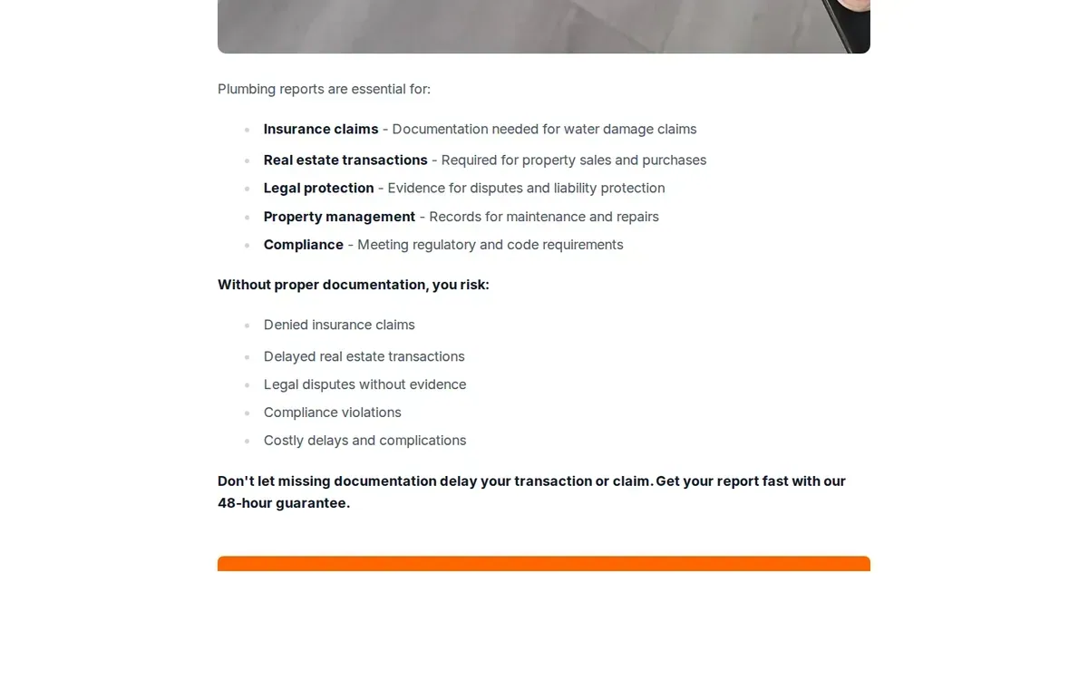 Viewport of Total Leak Detection's plumbing report writing page