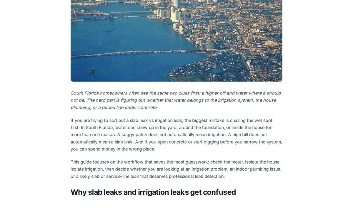 Viewport of Total Leak Detection's slab-vs-irrigation guide