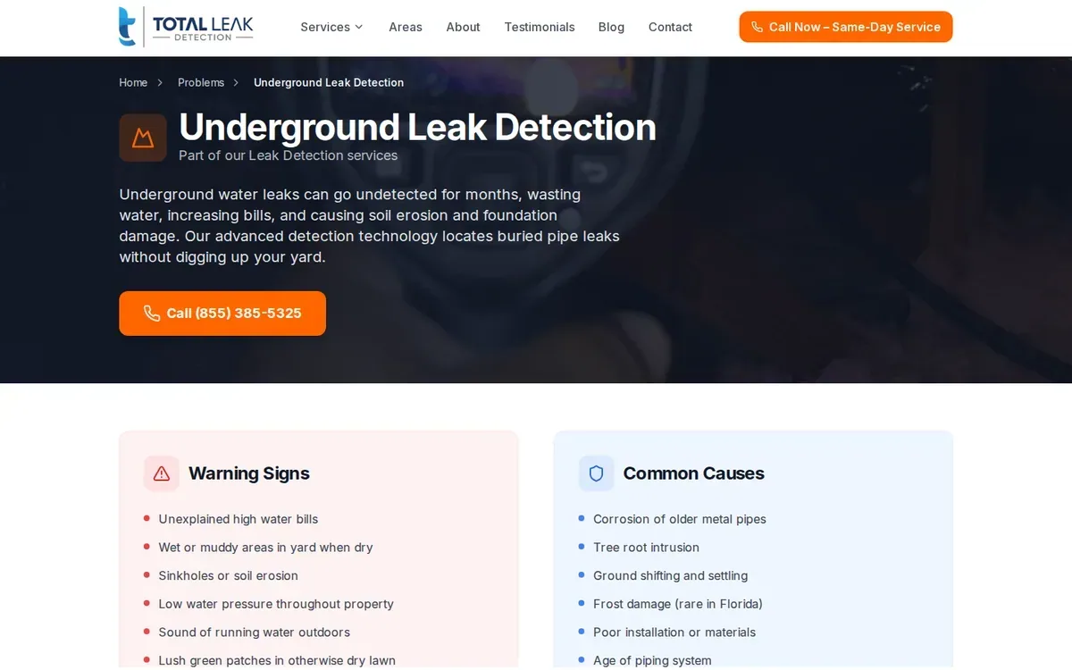 Viewport of Total Leak Detection's underground leak page