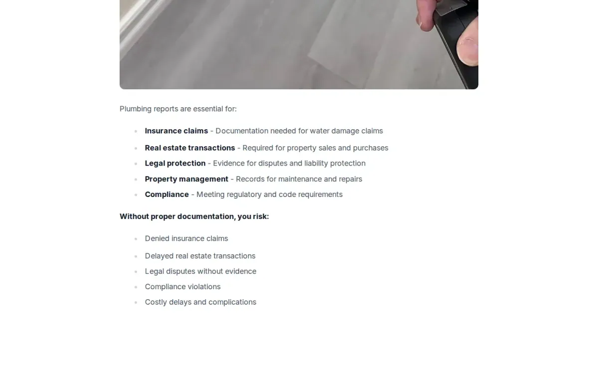 Viewport crop of Total Leak Detection's plumbing report writing page