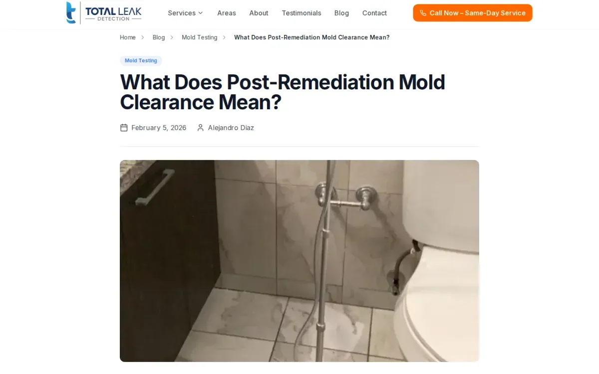 Viewport of Total Leak Detection's post-remediation clearance article