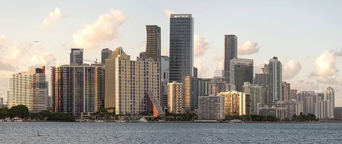 Downtown Miami skyline across Biscayne Bay on a clear day