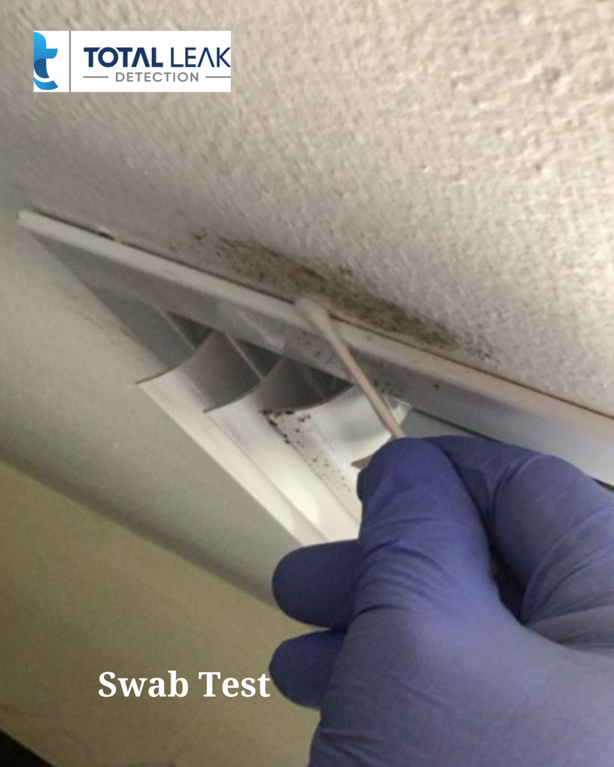 Professional mold inspector performing swab test on air vent during mold testing