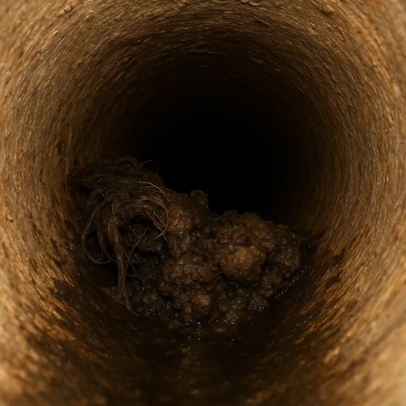 Camera inspection revealing blockage in sewer line