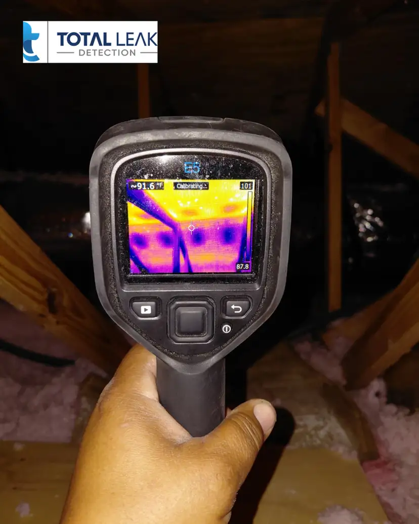 Moisture detection equipment identifying active water leak behind wall