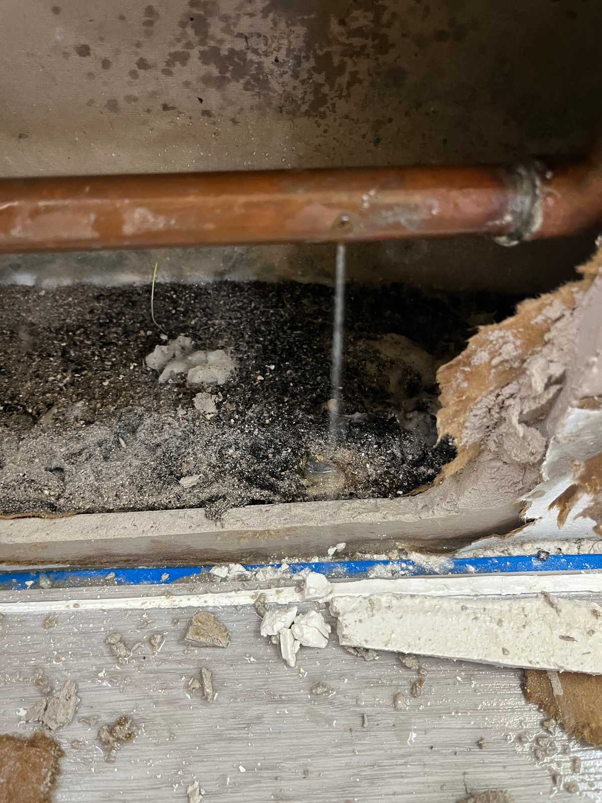 Pipe leak showing active water damage that can lead to mold growth