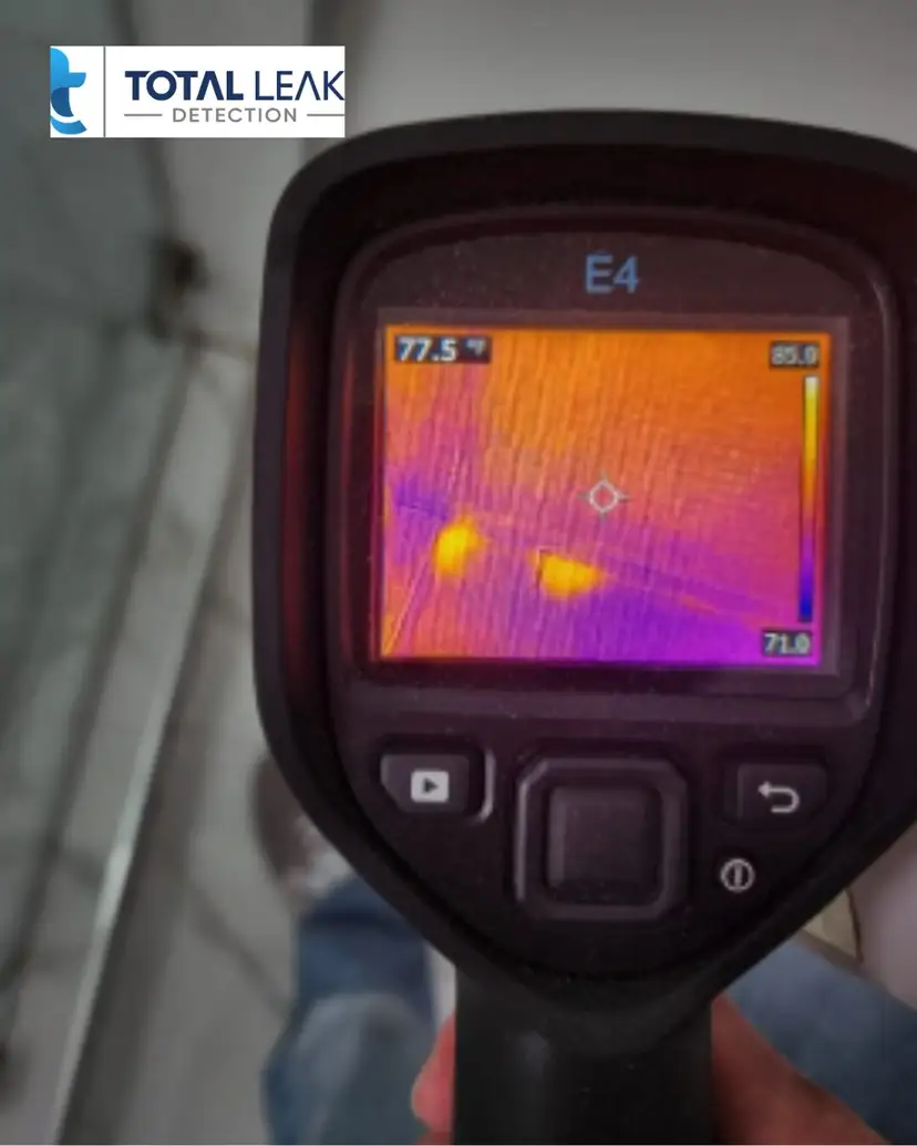Thermal camera leak inspection showing temperature hot spots.